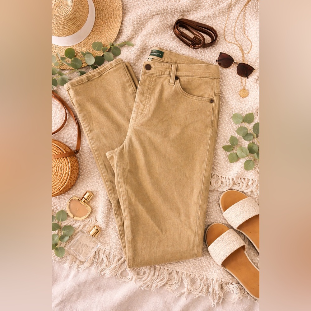 Lauren Ralph Lauren LRL Classic Straight Khaki Jeans Size 12 Tan Stretch Pants